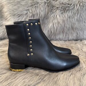 Neiman Marcus Black Ankle Boots with Gold Accents Size 9